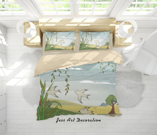 3D Cartoon Bird Tree Painting Quilt Cover Set Bedding Set Duvet Cover Pillowcases A548 LQH