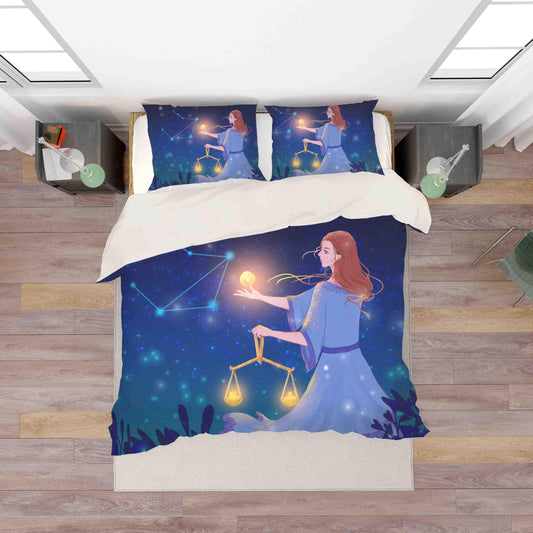3D Blue Star Sky Girl Constellation Quilt Cover Set Bedding Set Pillowcases 94