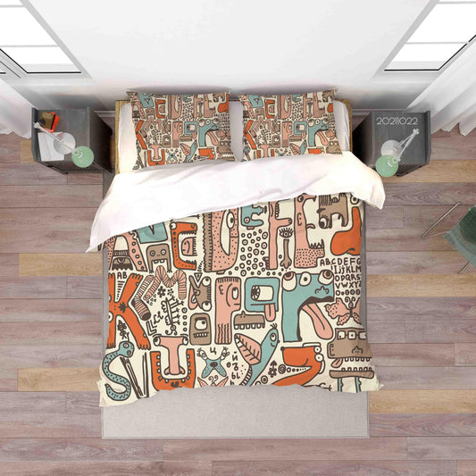 3D Abstract Colorful Alphabet Graffiti Quilt Cover Set Bedding Set Duvet Cover Pillowcases 67