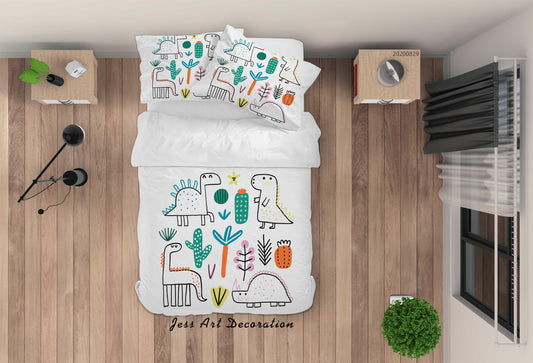 3D Abstract Hand Draw Cartoon Nature Dinosaur Pattern Quilt Cover Set Bedding Set Duvet Cover Pillowcases WJ 3517