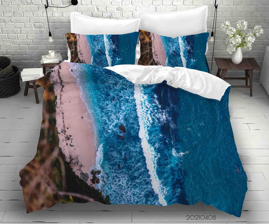 3D Blue Sea Beach Landscape Quilt Cover Set Bedding Set Duvet Cover Pillowcases 90