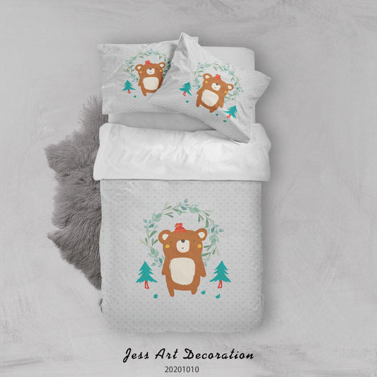 3D Cartoon Cute Animal Bear Christmas Tree Quilt Cover Set Bedding Set Duvet Cover Pillowcases WJ 9551