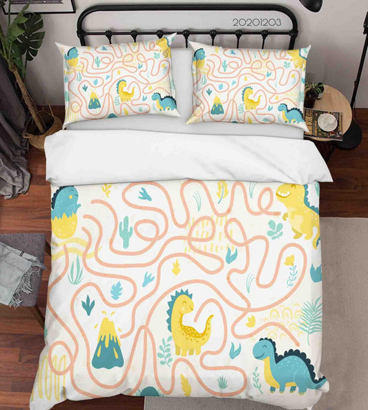3D Cartoon Colorful Cactus Volcanic Dinosaur Animal Quilt Cover Set Bedding Set Duvet Cover Pillowcases LXL