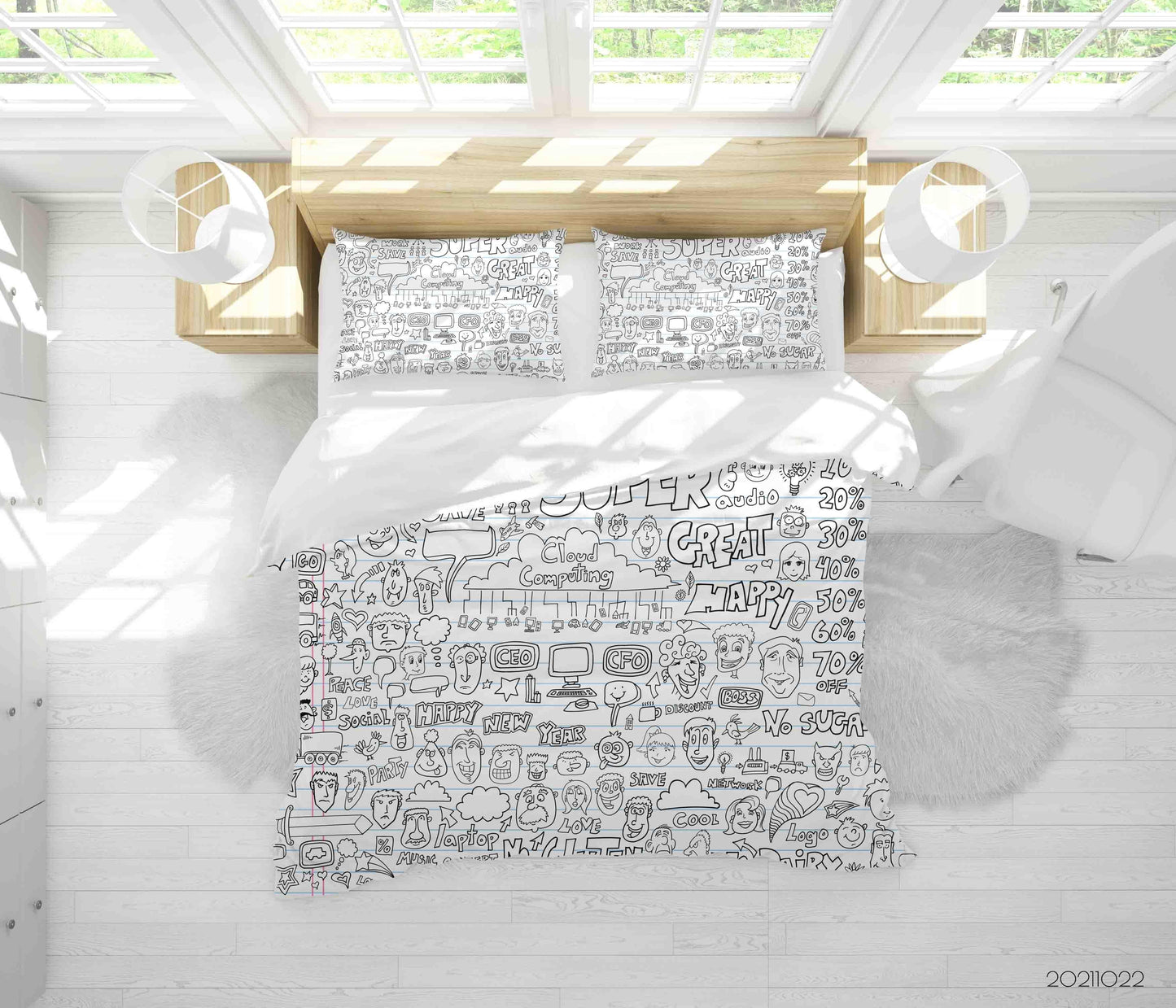 3D Cartoon Pattern Graffiti Quilt Cover Set Bedding Set Duvet Cover Pillowcases 70