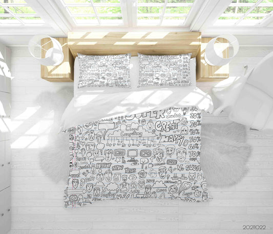 3D Cartoon Pattern Graffiti Quilt Cover Set Bedding Set Duvet Cover Pillowcases 70