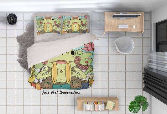 3D Cartoon Green Frog Quilt Cover Set Bedding Set Pillowcases 208