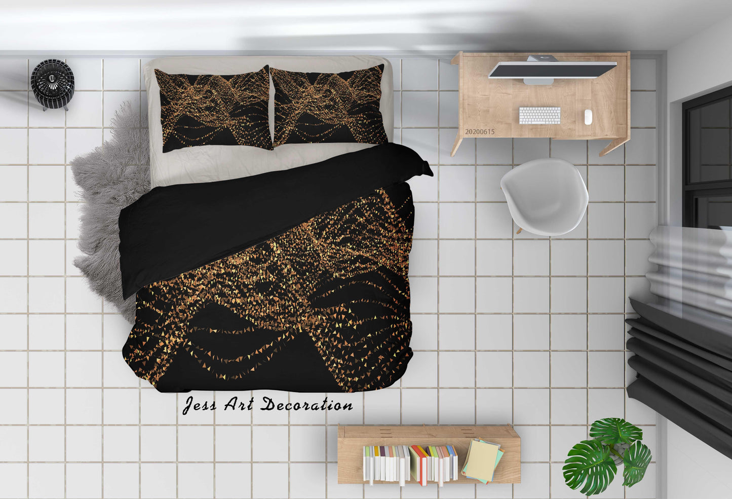 3D Black Golden Glitter Quilt Cover Set Bedding Set Duvet Cover Pillowcases SF07