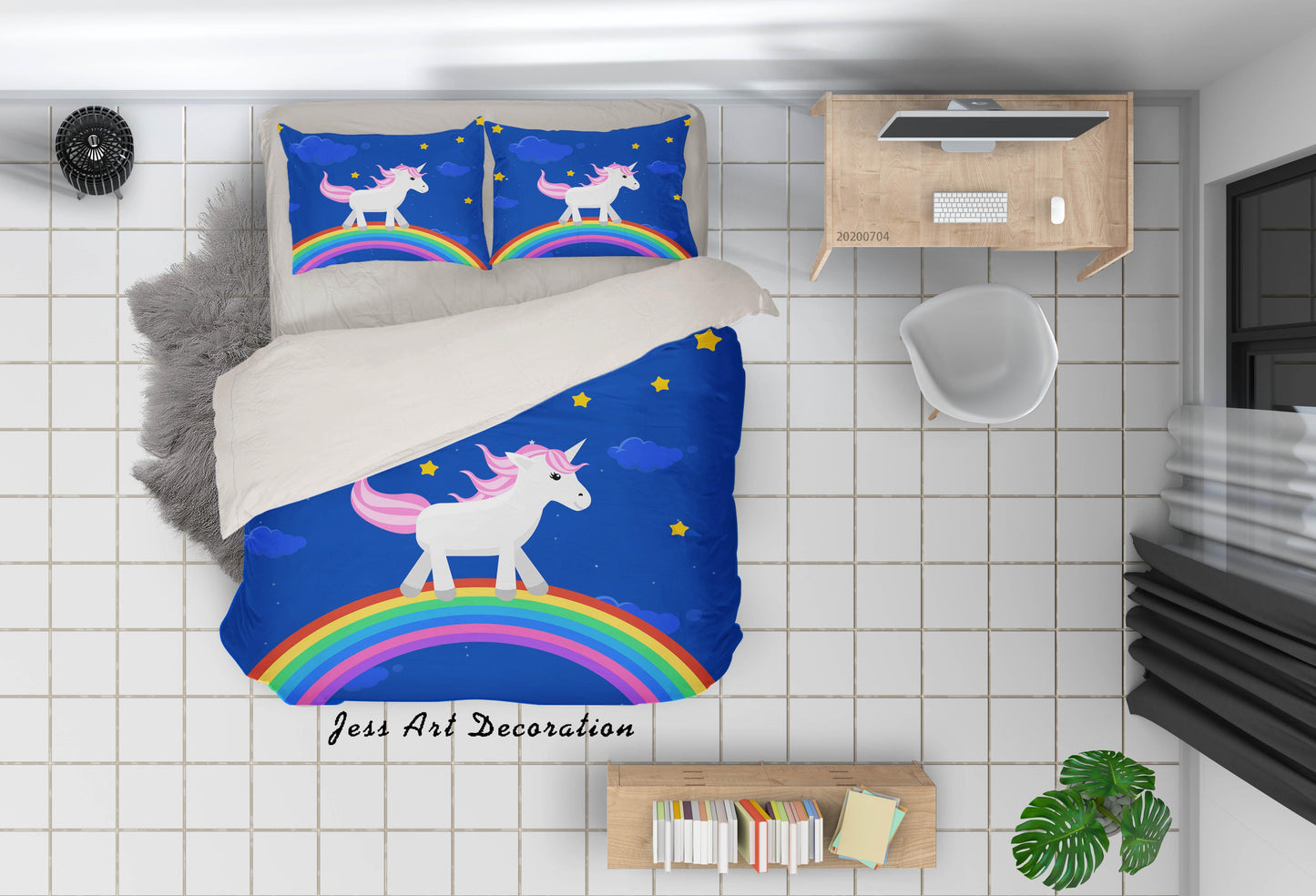 3D Blue Unicorn Rainbow Quilt Cover Set Bedding Set Duvet Cover Pillowcases SF117