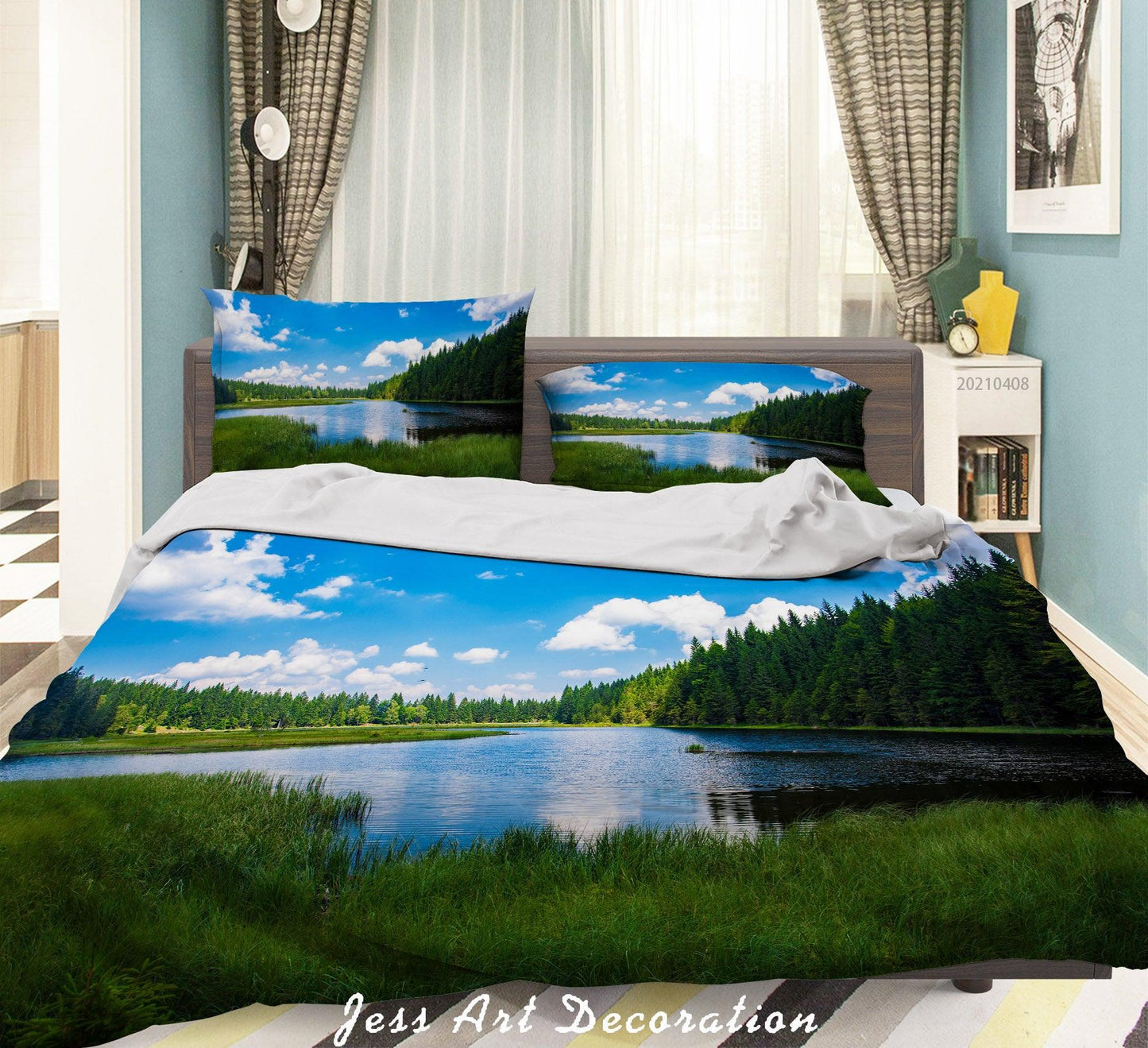 3D Blue Sky Lake Forest Landscape Quilt Cover Set Bedding Set Duvet Cover Pillowcases 252