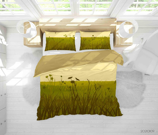 3D Cartoon Green Grass Floral Quilt Cover Set Bedding Set Duvet Cover Pillowcases 41 LQH