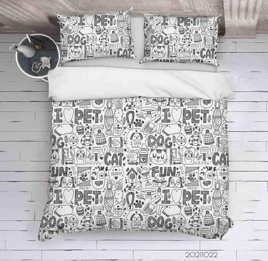 3D Abstract Cat Dog Graffiti Quilt Cover Set Bedding Set Duvet Cover Pillowcases 90