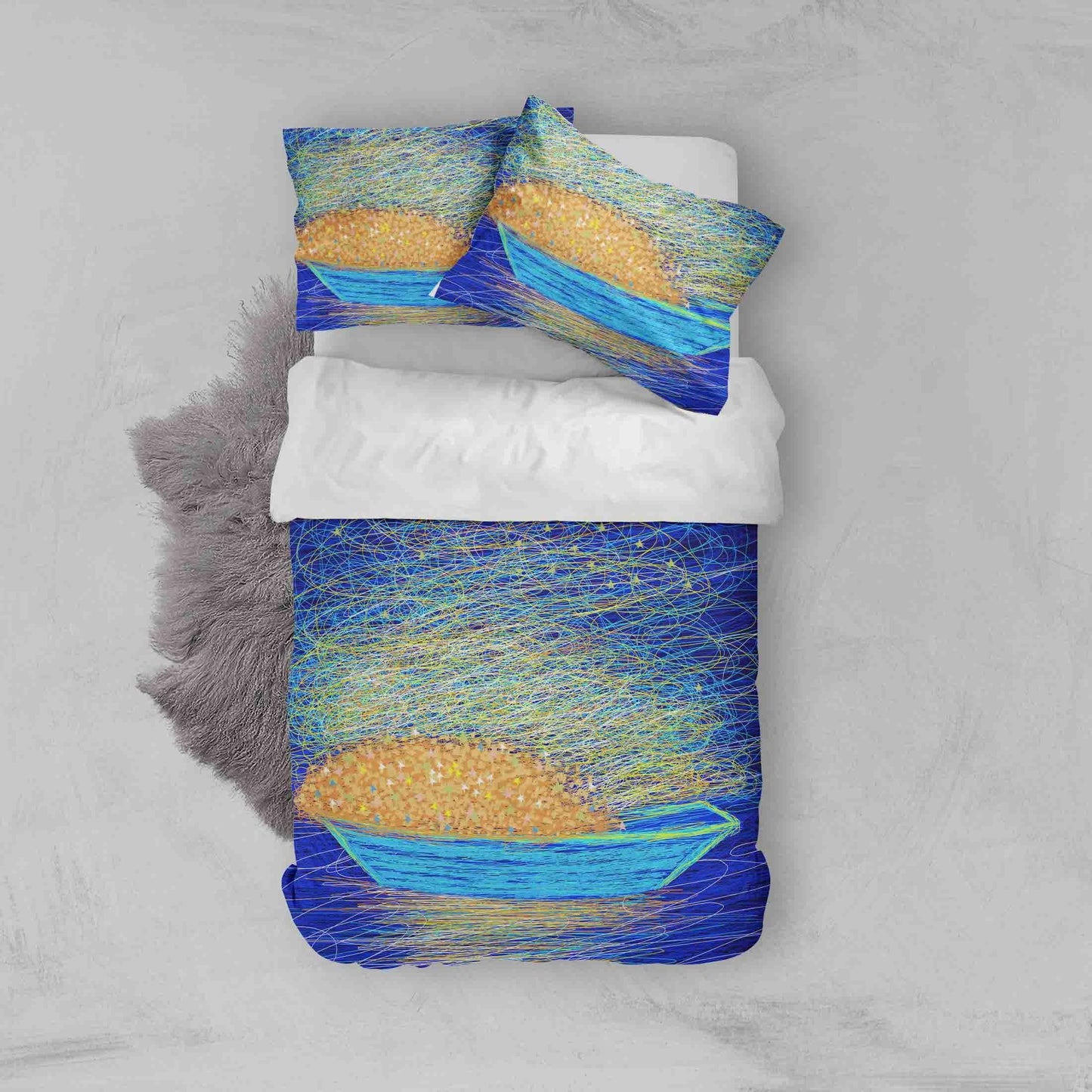 3D Blue Boat Star Quilt Cover Set Bedding Set Pillowcases 138