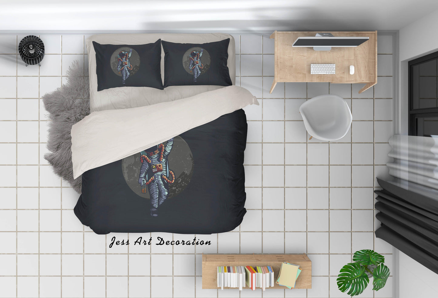 3D Astronaut Black Quilt Cover Set Bedding Set Pillowcases 2