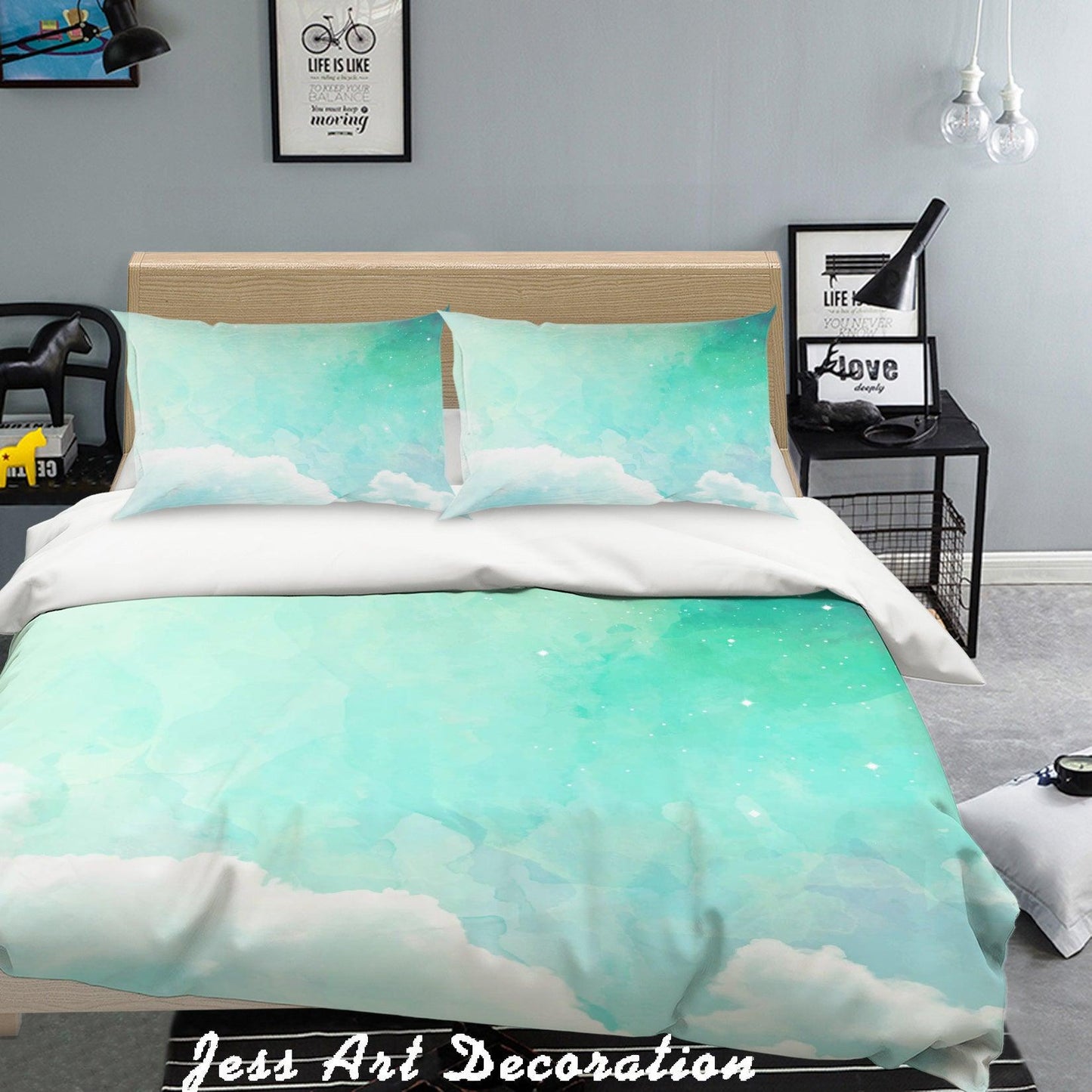 3D Blue Green Color Gradient Quilt Cover Set Bedding Set Pillowcases 22