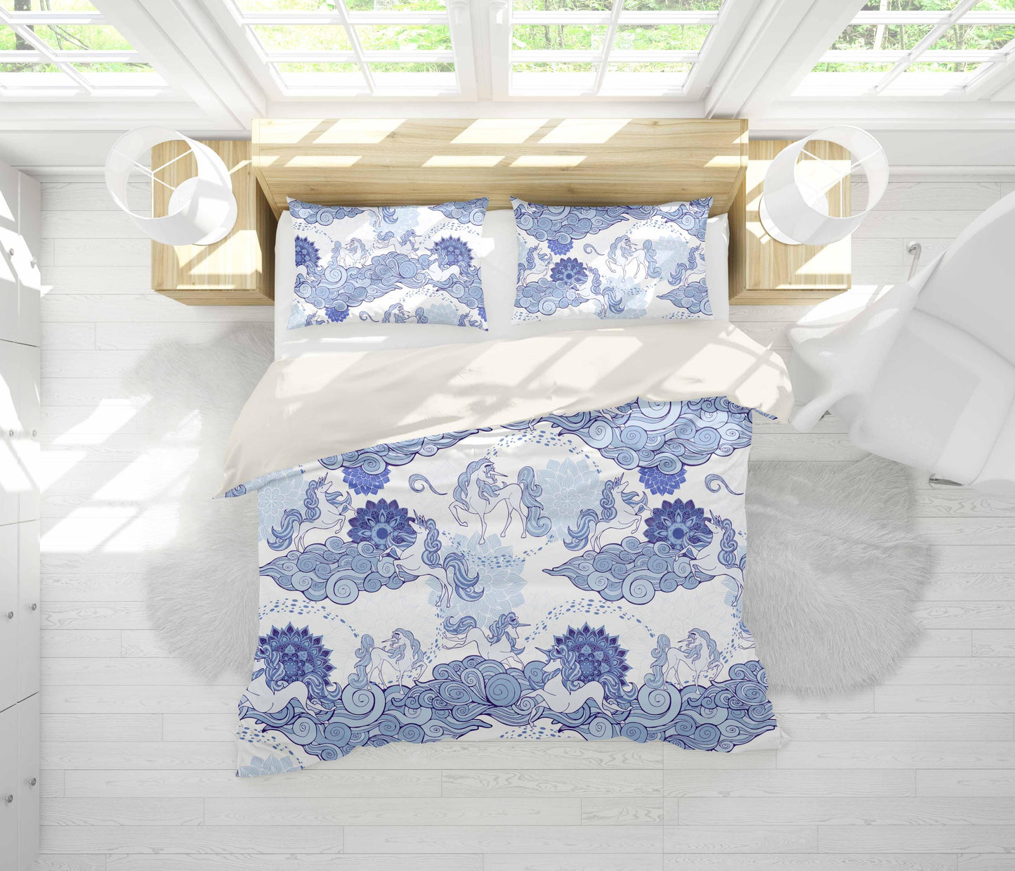 3D Blue Abstract Horse Clouds Quilt Cover Set Bedding Set Pillowcases 32