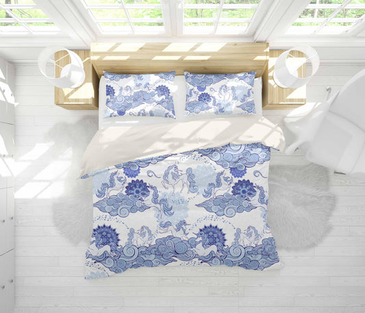 3D Blue Abstract Horse Clouds Quilt Cover Set Bedding Set Pillowcases 32