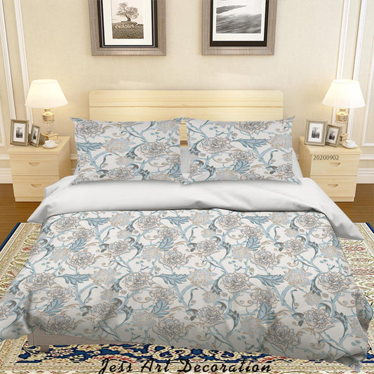 3D Blue Flowers Leaves Pattern Quilt Cover Set Bedding Set Duvet Cover Pillowcases WJ 1477