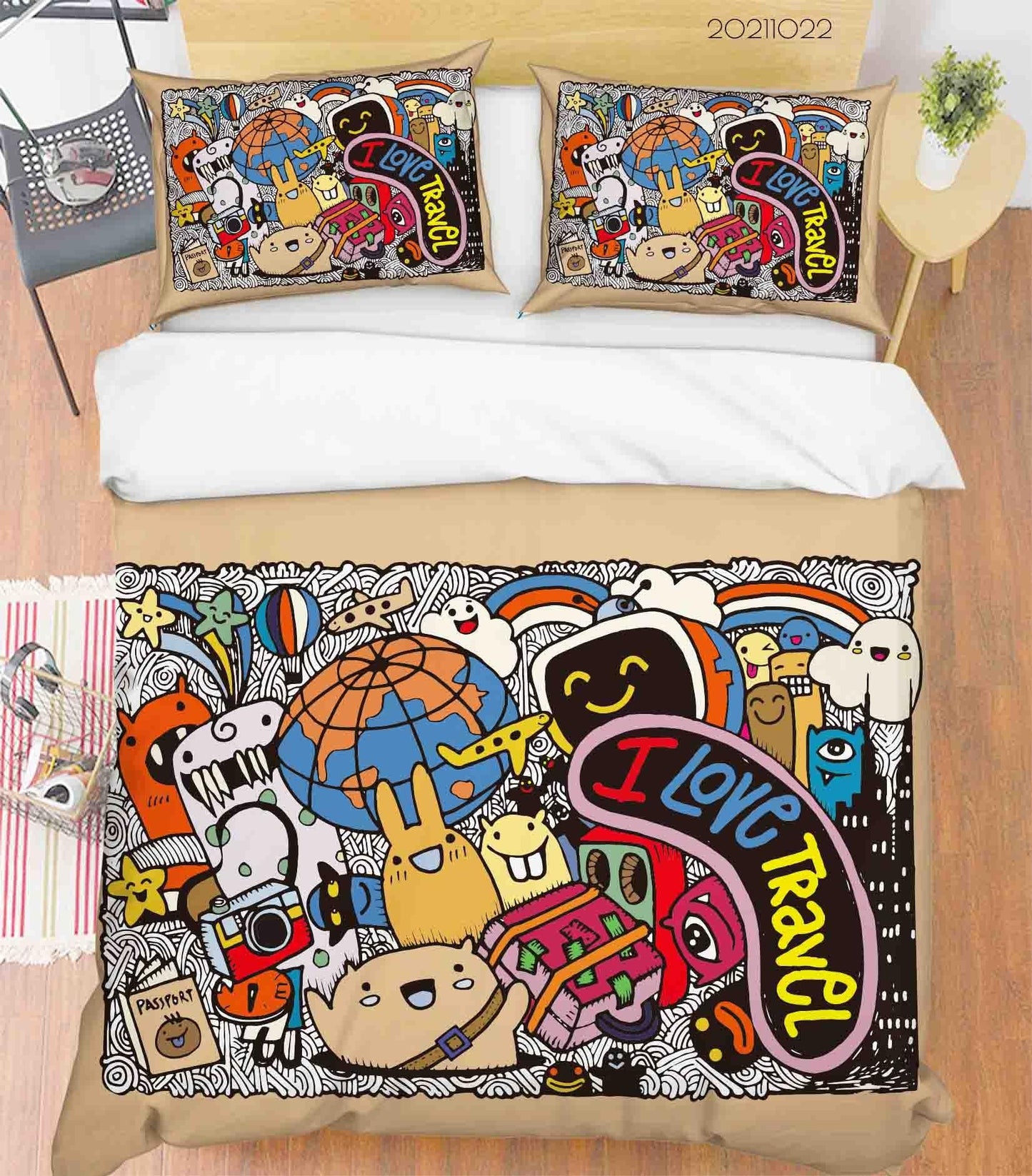 3D Cartoon Color Monster Graffiti Quilt Cover Set Bedding Set Duvet Cover Pillowcases 44