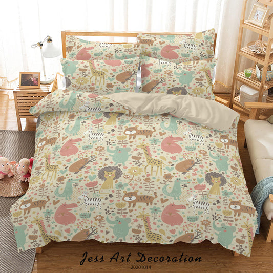 3D Cartoon Animal Leaves Lion Pattern Quilt Cover Set Bedding Set Duvet Cover Pillowcases WJ 9707