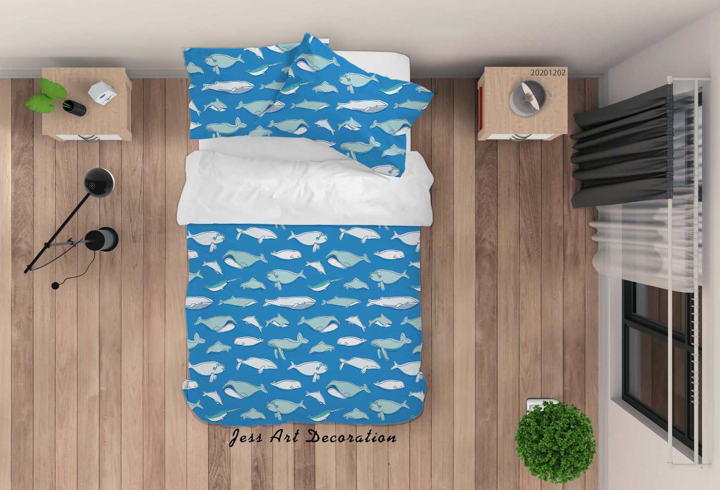 3D Cartoon Hand Drawn Blue Whale Fish Pattern Quilt Cover Set Bedding Set Duvet Cover Pillowcases LXL