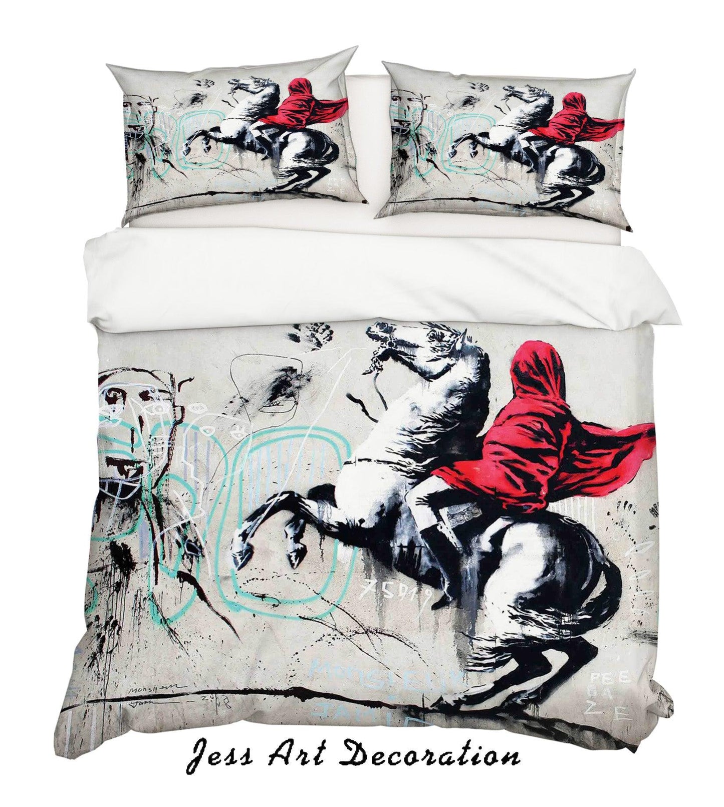 3D Banksy Crazy Horse Knight Quilt Cover Set Bedding Set Duvet Cover Pillowcases  ZY D26