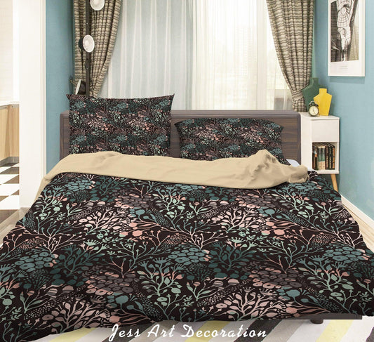3D Abstract Hand Drawn Leaves Pattern Quilt Cover Set Bedding Set Duvet Cover Pillowcases WJ 6870