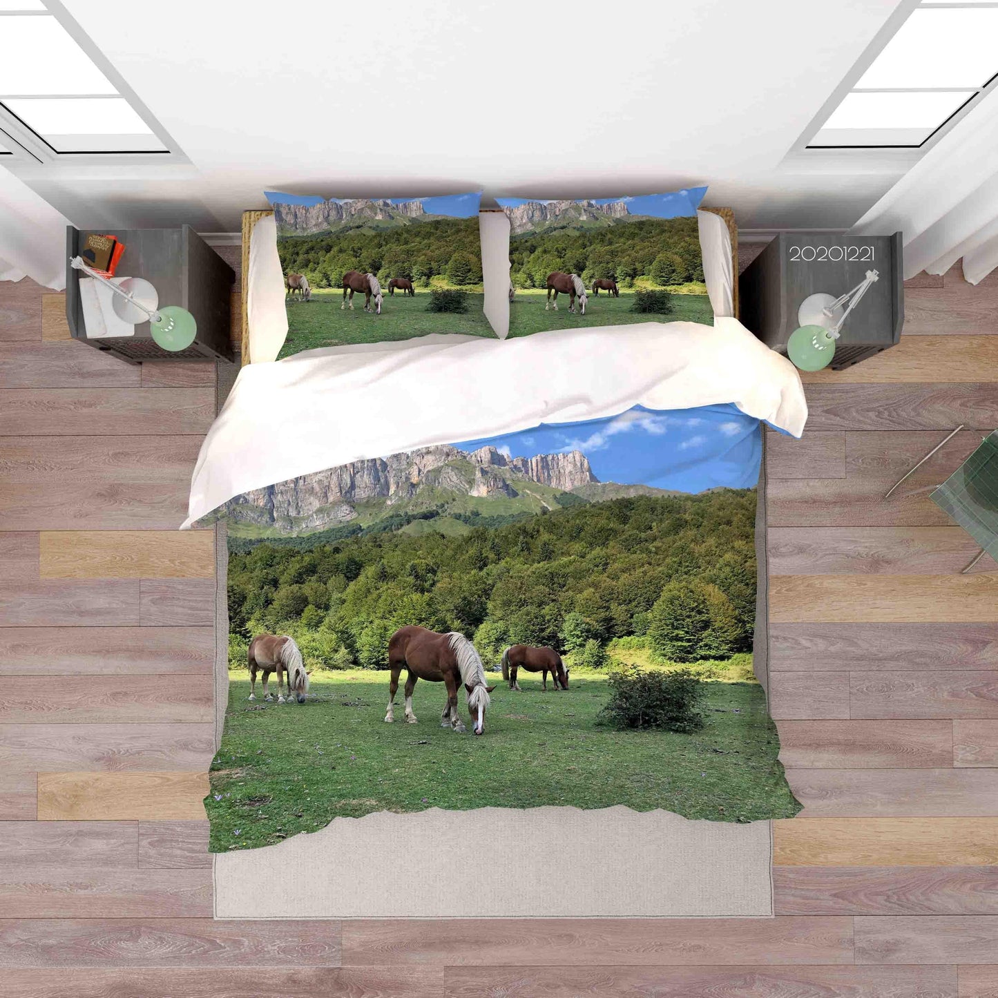 3D Blue Sky Forest Horse Quilt Cover Set Bedding Set Duvet Cover Pillowcases 198 LQH