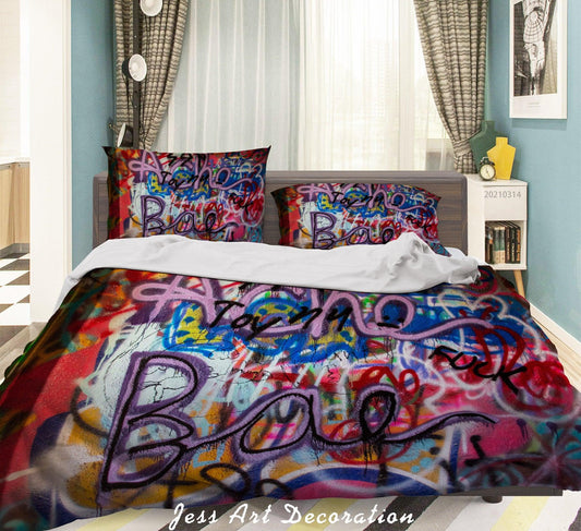 3D Abstract Colored Street Graffiti Quilt Cover Set Bedding Set Duvet Cover Pillowcases 190