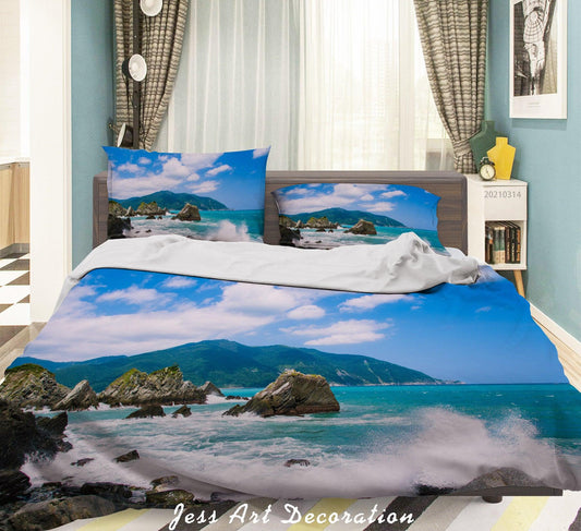 3D Blue Sky Sea Rock Landscape Quilt Cover Set Bedding Set Duvet Cover Pillowcases 183