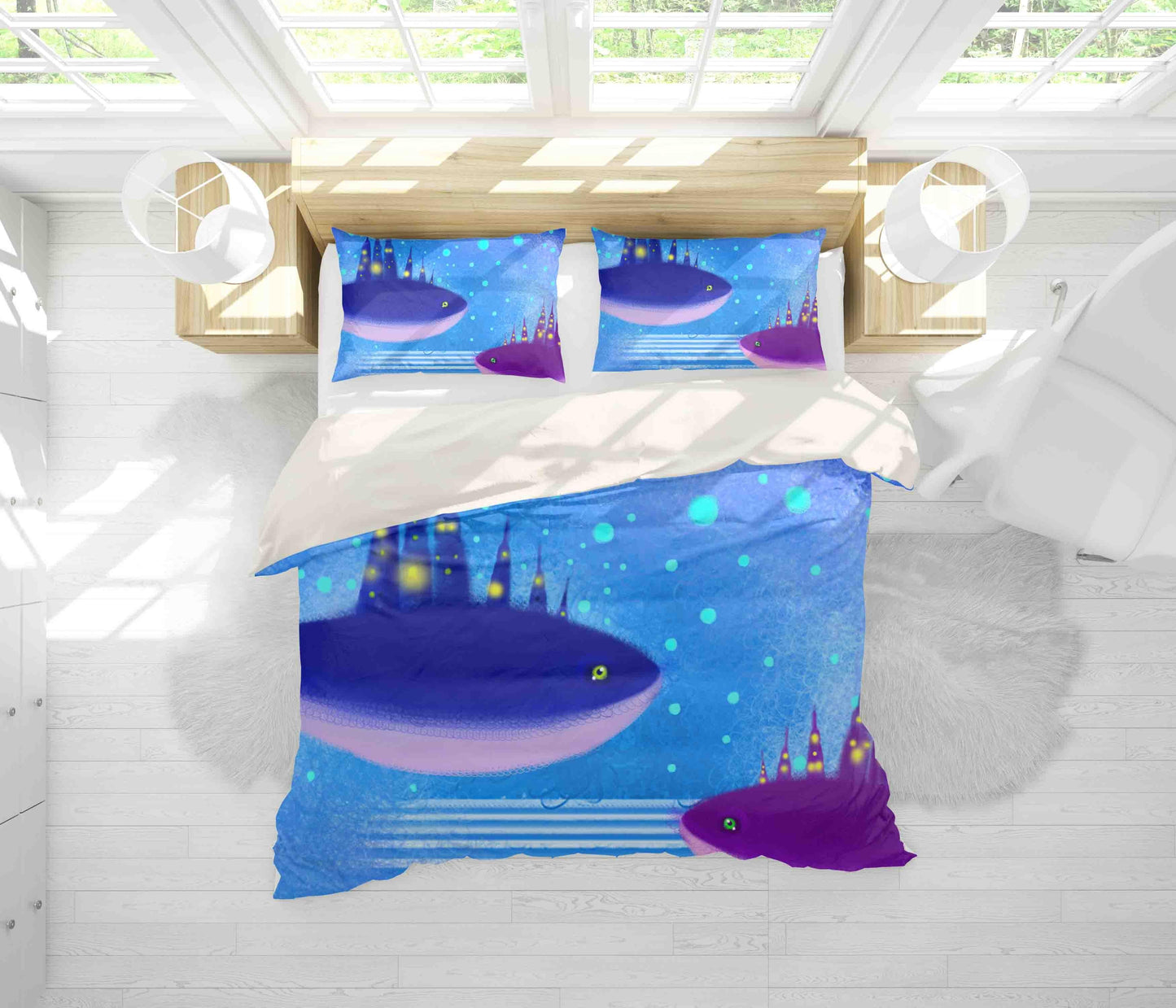 3D Blue Fish Quilt Cover Set Bedding Set Pillowcases 103