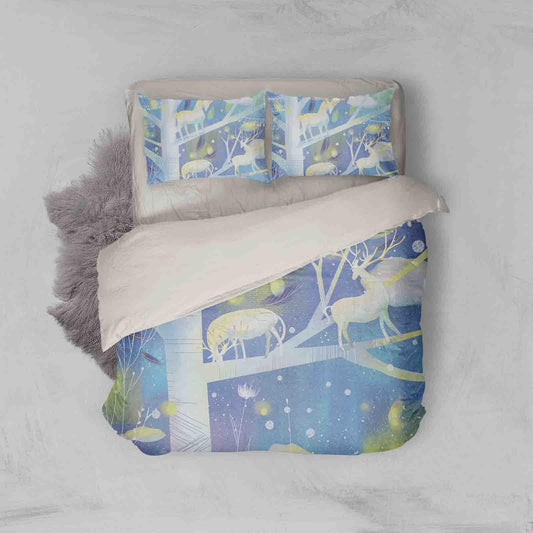 3D Blue Tree Elk Quilt Cover Set Bedding Set Pillowcases 16