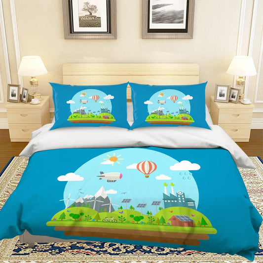 3D Blue Mountains Trees House Bike Aircraft Solar Energy Quilt Cover Set Bedding Set Pillowcases 76