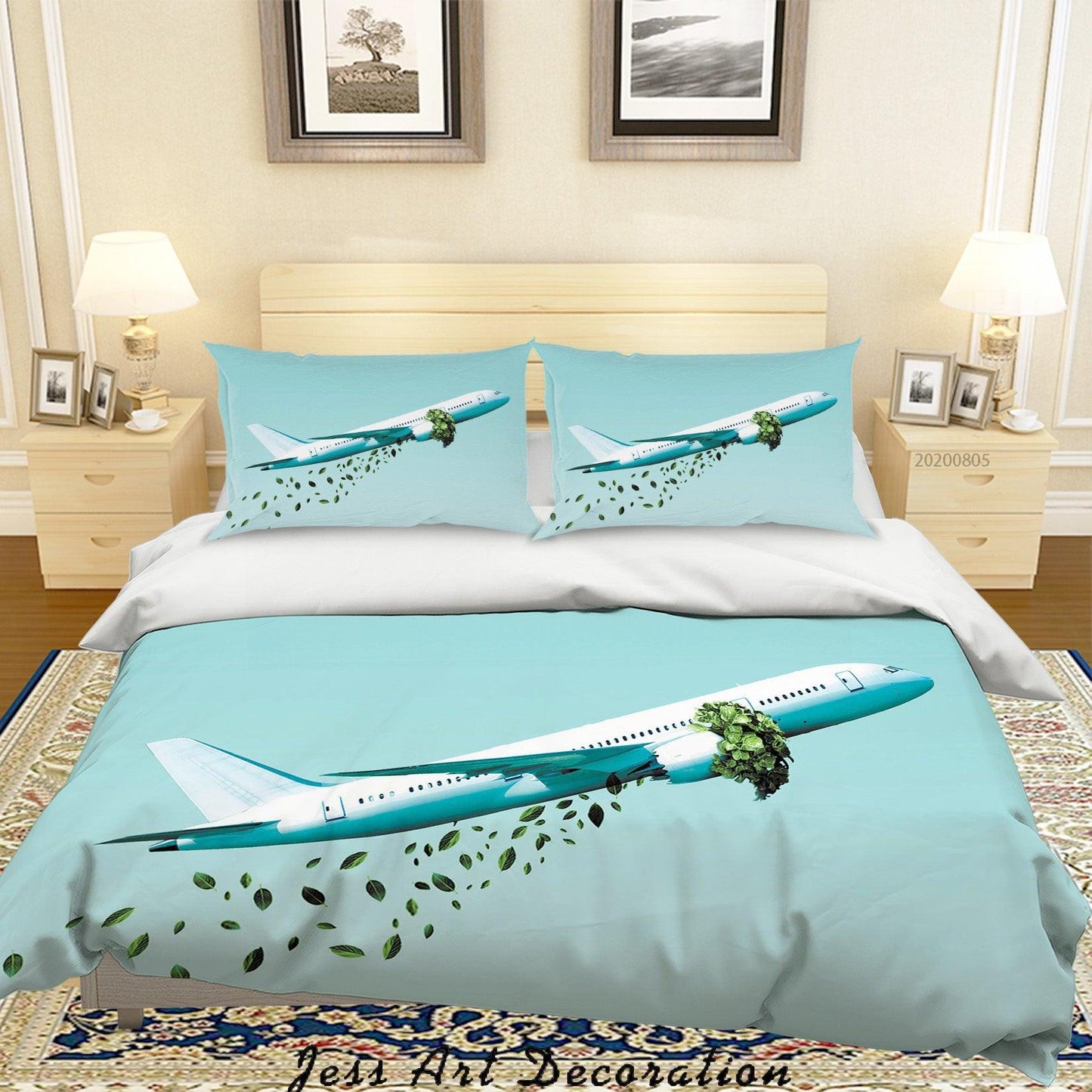 3D Blue Sky Airplane Leaves Quilt Cover Set Bedding Set Duvet Cover Pillowcases LXL 35