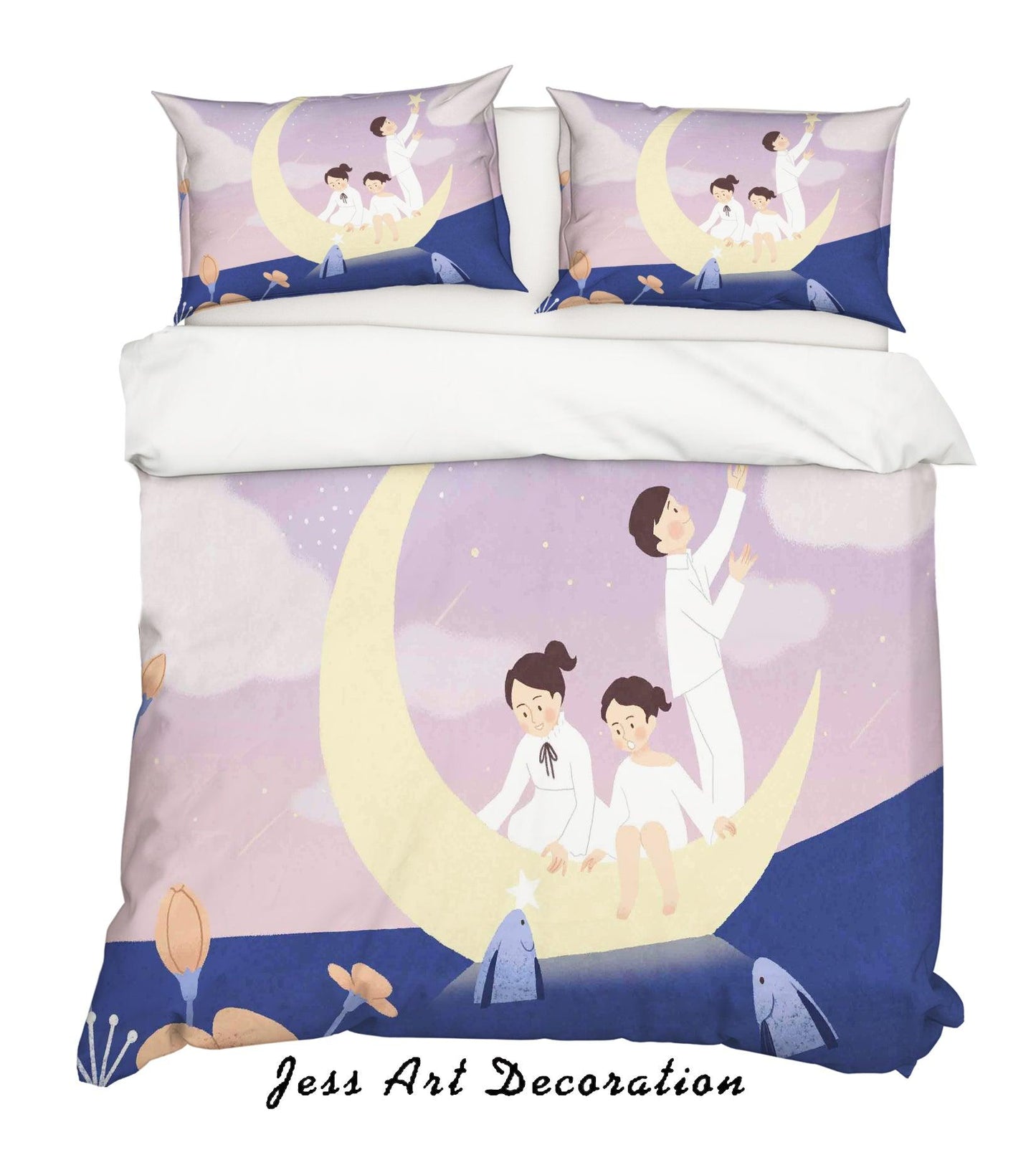 3D Cartoon Children Moon Quilt Cover Set Bedding Set Pillowcases 91