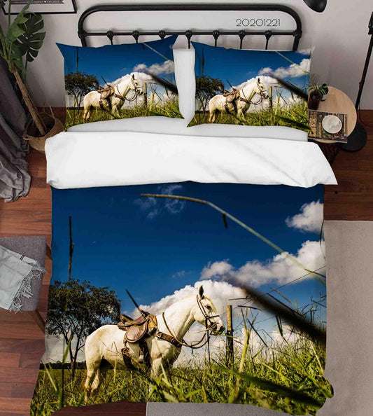 3D Blue Sky Lawn Horse Quilt Cover Set Bedding Set Duvet Cover Pillowcases 246 LQH