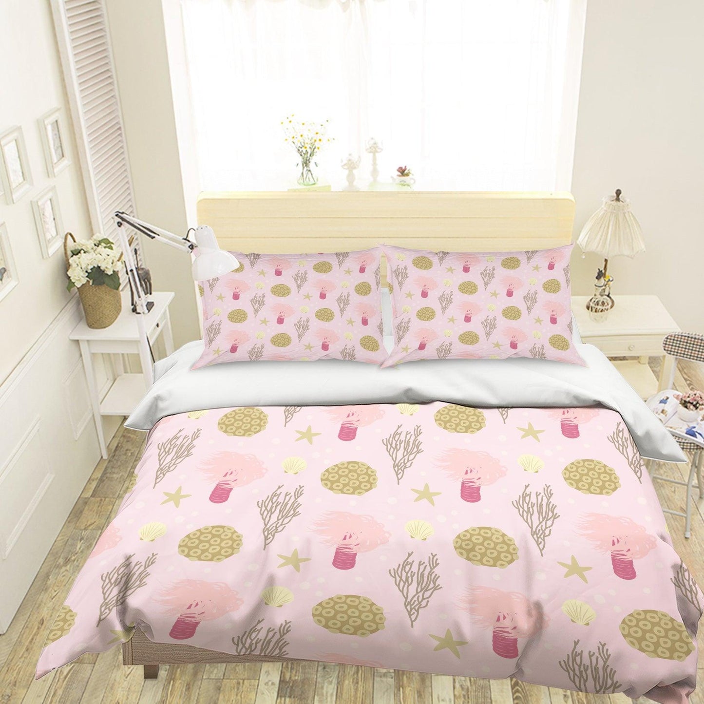 3D Cartoon Coral Pink Quilt Cover Set Bedding Set Pillowcases 52