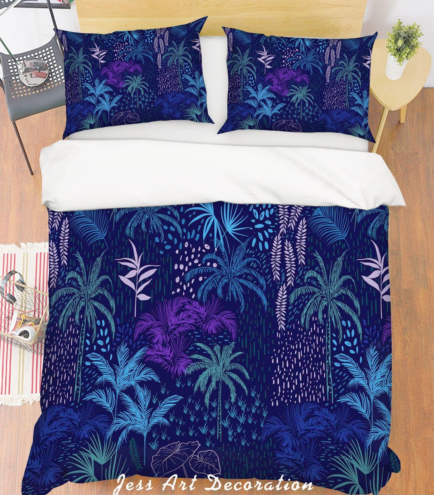 3D Blue Coconut Tree Quilt Cover Set Bedding Set Pillowcases 132