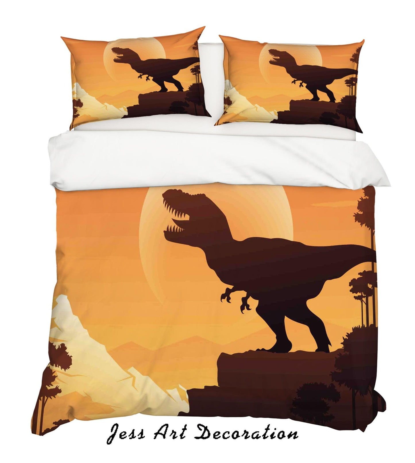 3D Cartoon Dinosaur Yellow Quilt Cover Set Bedding Set Pillowcases 40