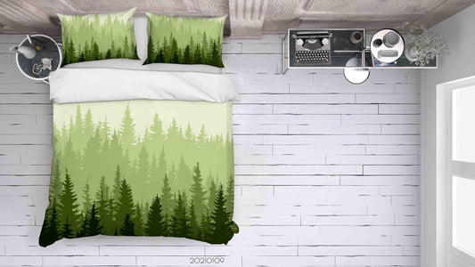 3D Cartoon Green Pine Forest Quilt Cover Set Bedding Set Duvet Cover Pillowcases 18 LQH