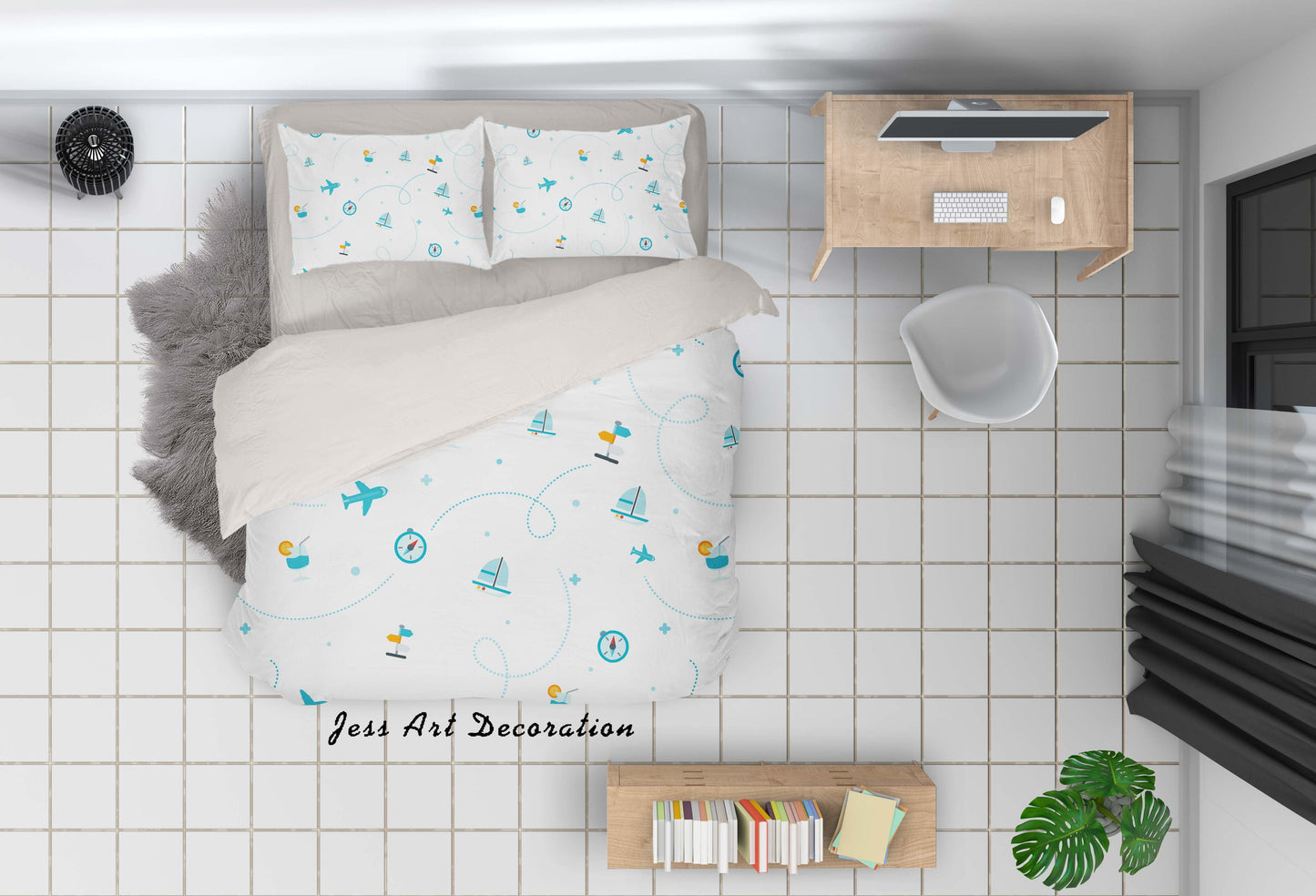 3D Cartoon Green Plane Quilt Cover Set Bedding Set Pillowcases 73