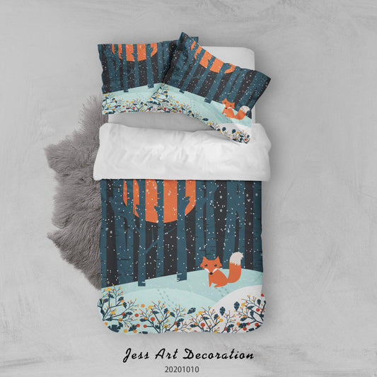 3D Cartoon Animal Fox Forest Quilt Cover Set Bedding Set Duvet Cover Pillowcases WJ 9584