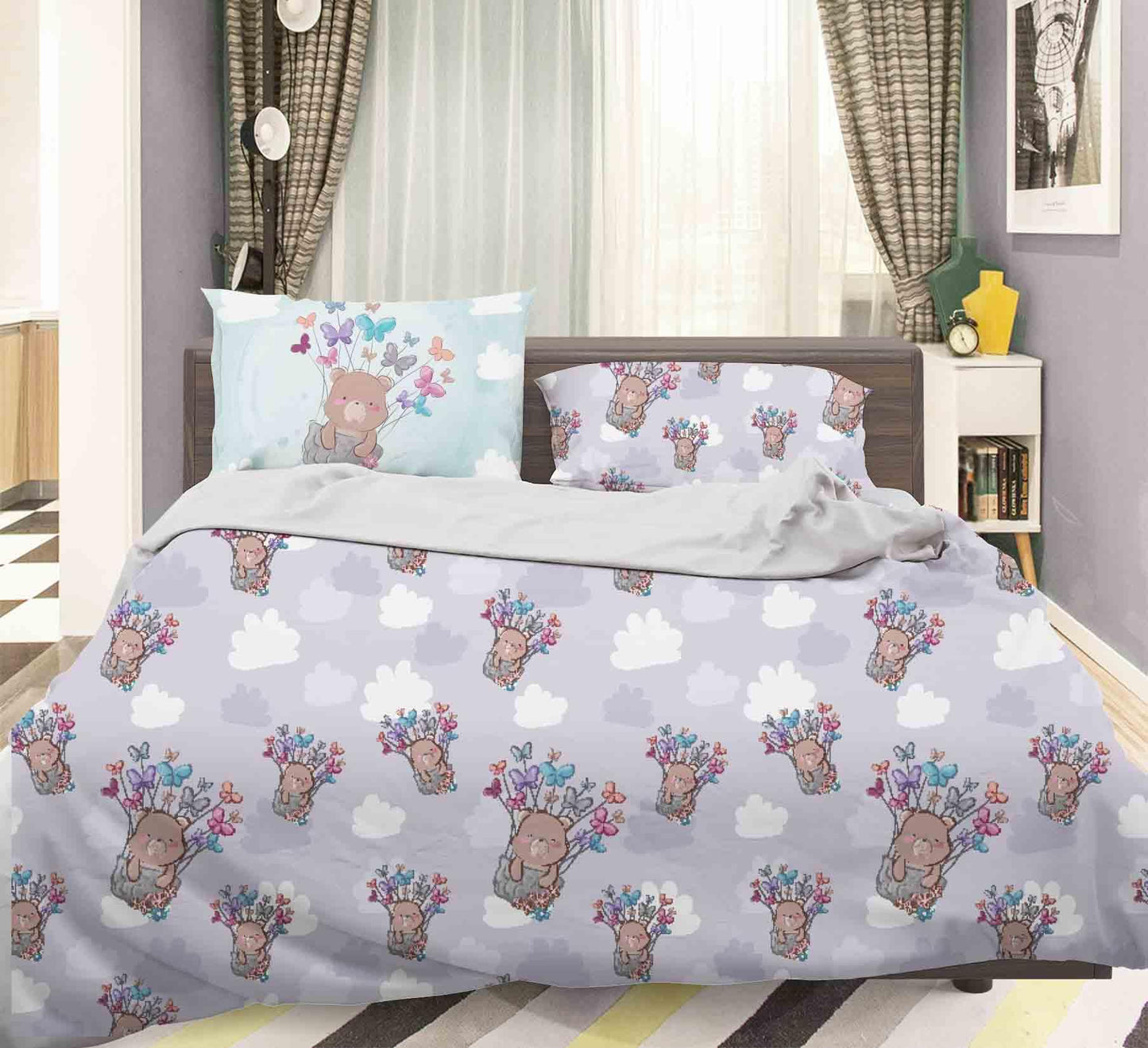 3D Bear Butterfly Clouds Quilt Cover Set Bedding Set Pillowcases 36