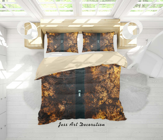 3D Autumn Woods Road Car Quilt Cover Set Bedding Set Duvet Cover Pillowcases A128 LQH