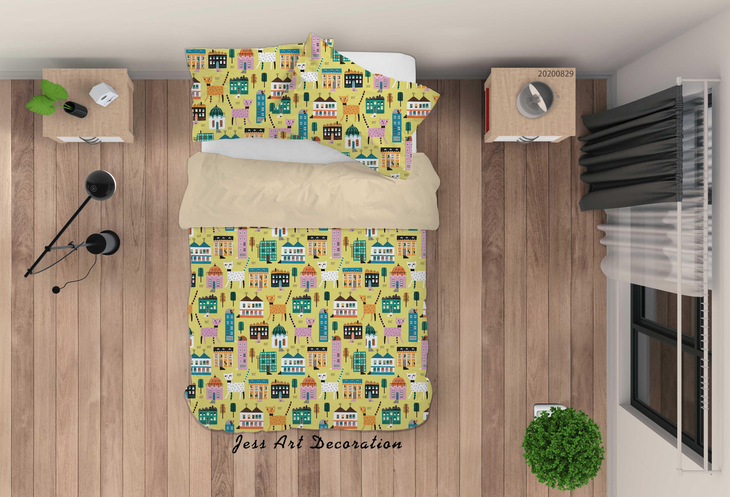 3D Abstract Hand Draw Cartoon Nature Cat House Pattern Quilt Cover Set Bedding Set Duvet Cover Pillowcases WJ 3516