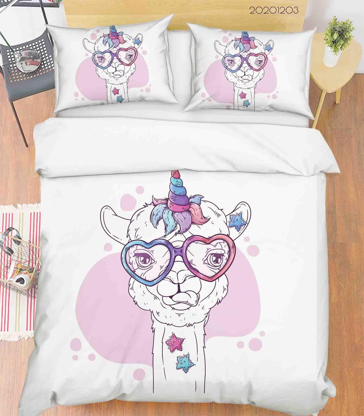 3D Cartoon Colorful Glasses Unicorn Alpaca Animal Pink Quilt Cover Set Bedding Set Duvet Cover Pillowcases LXL