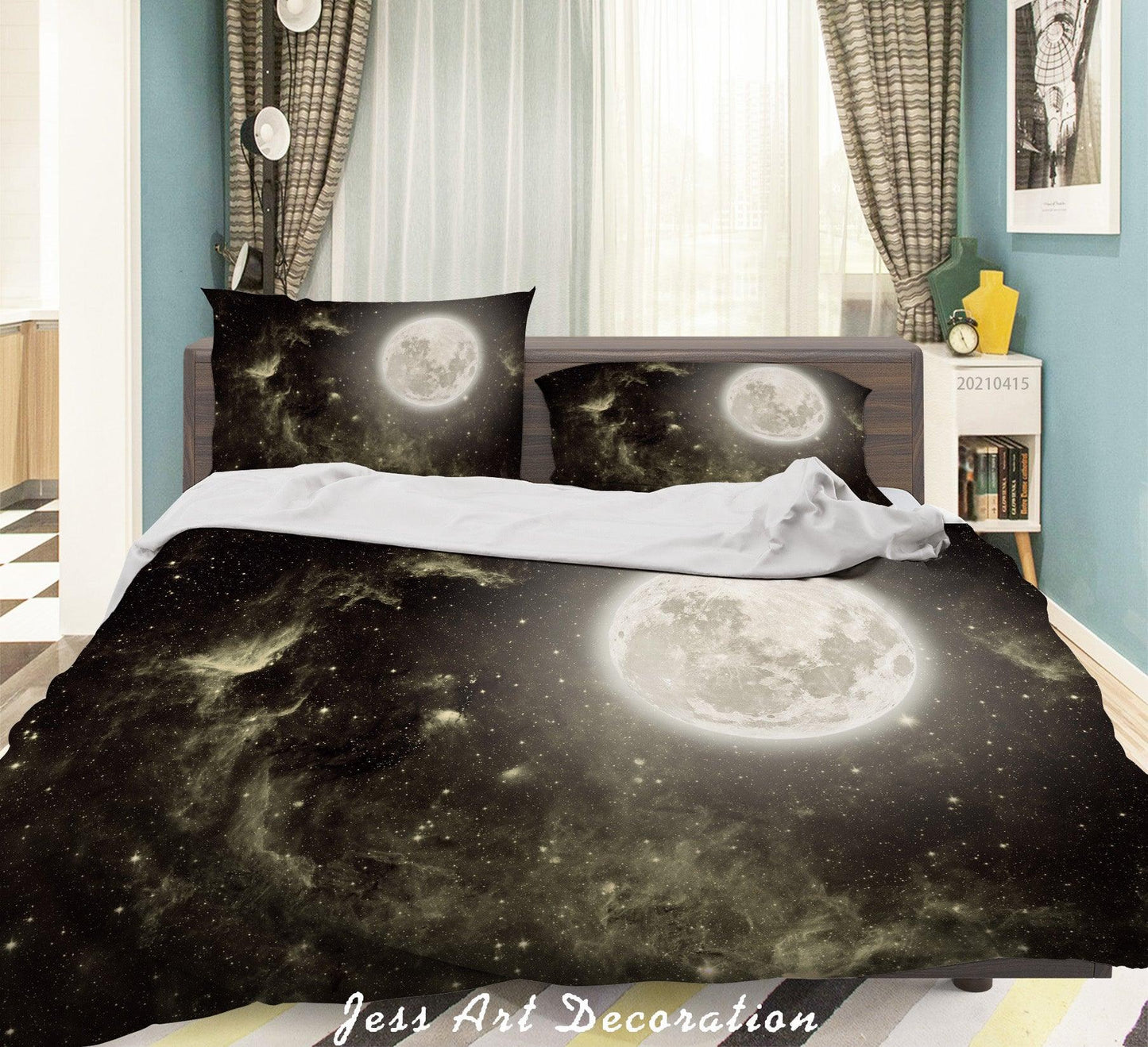 3D Abstract Space Planet Moon Quilt Cover Set Bedding Set Duvet Cover Pillowcases 75