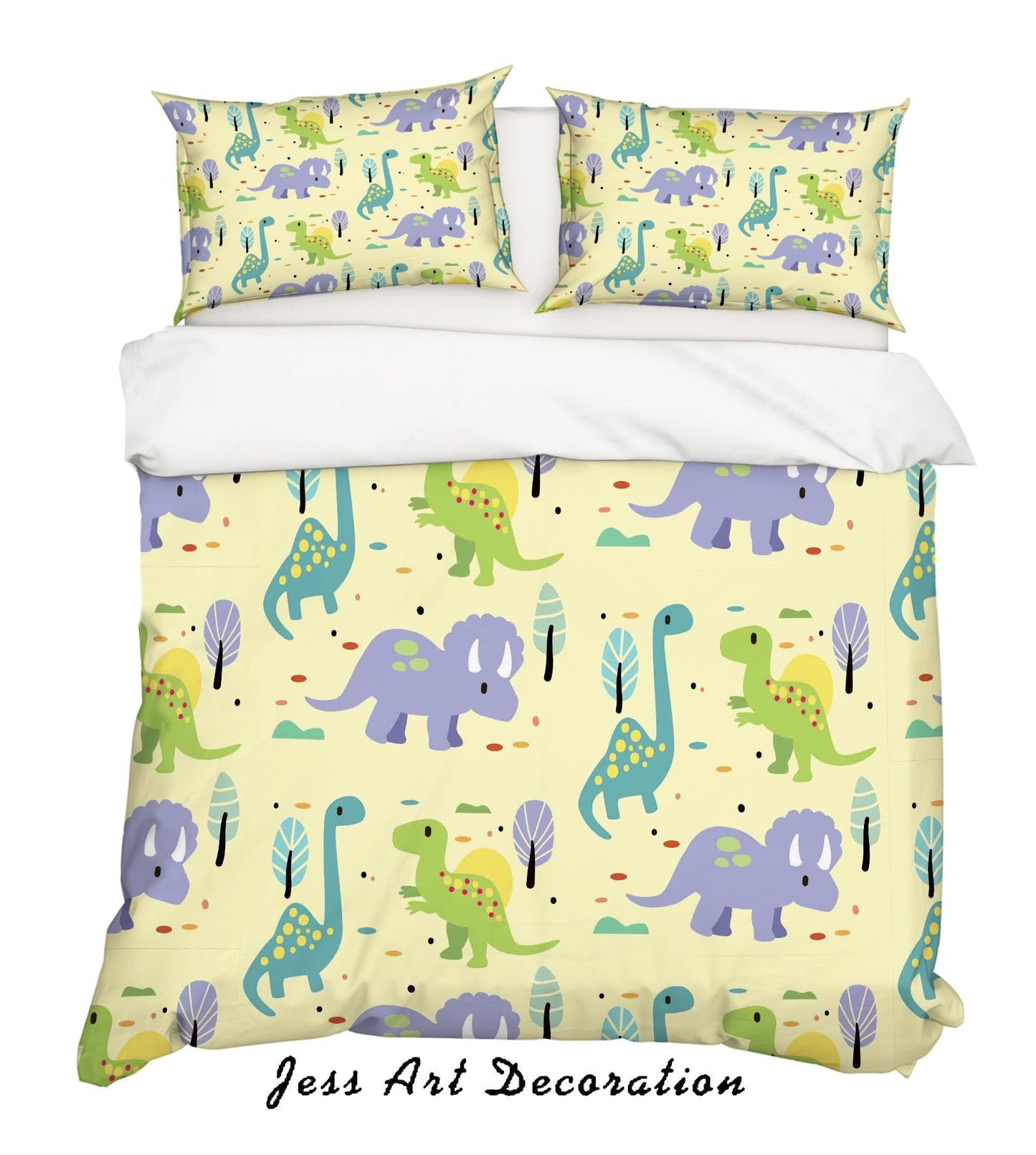 3D Cartoon Dinosaur Yellow Quilt Cover Set Bedding Set Pillowcases 83