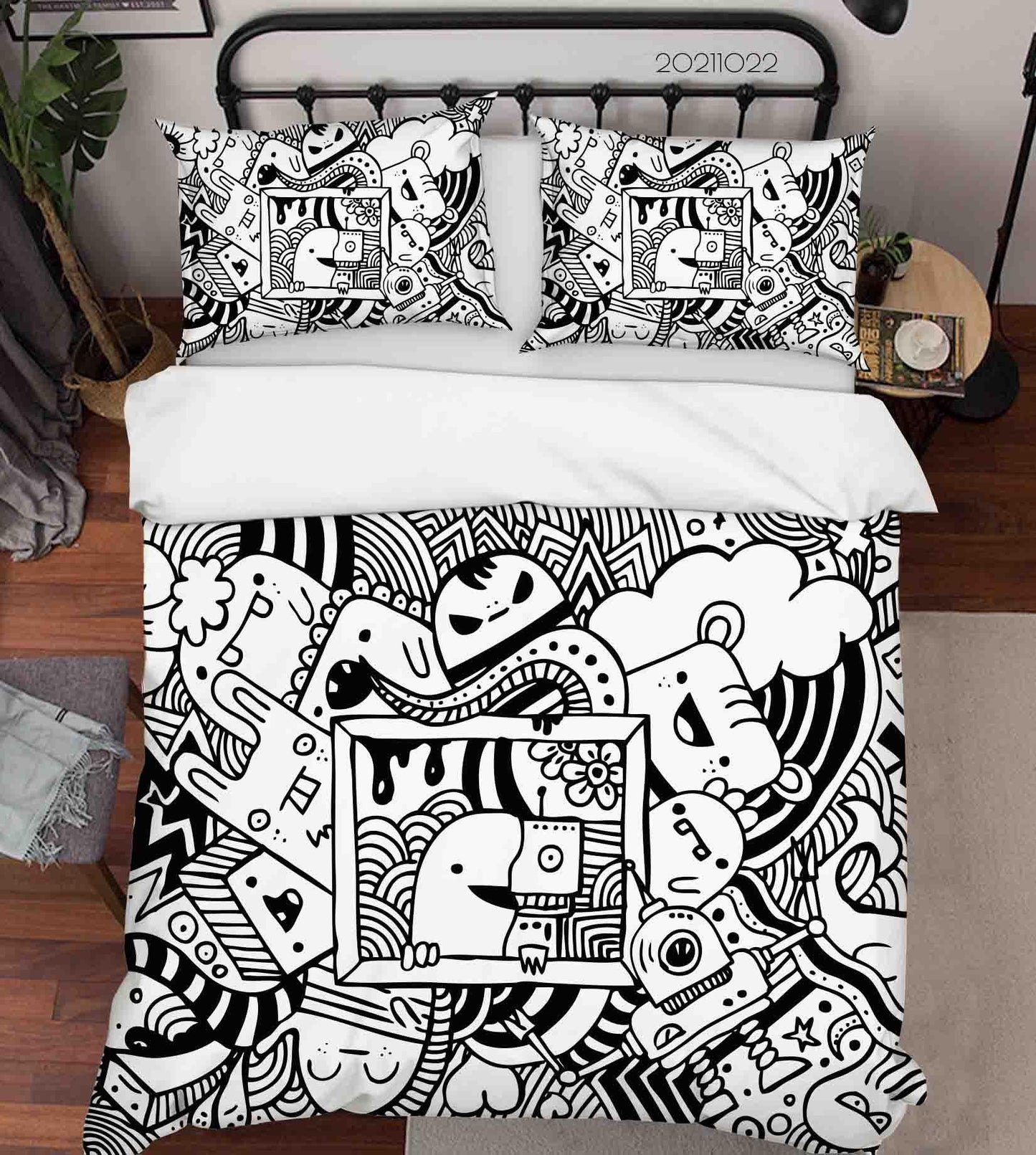 3D Cartoon Gray Monster Graffiti Quilt Cover Set Bedding Set Duvet Cover Pillowcases 95