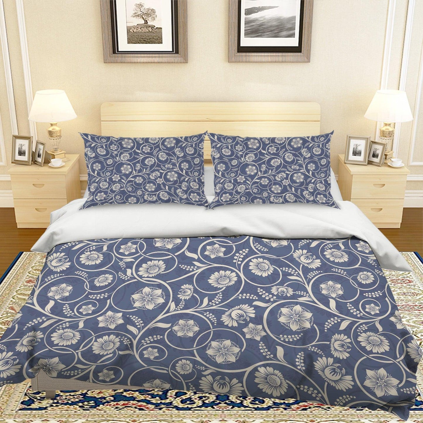 3D Blue Floral Pattern Quilt Cover Set Bedding Set Pillowcases 220