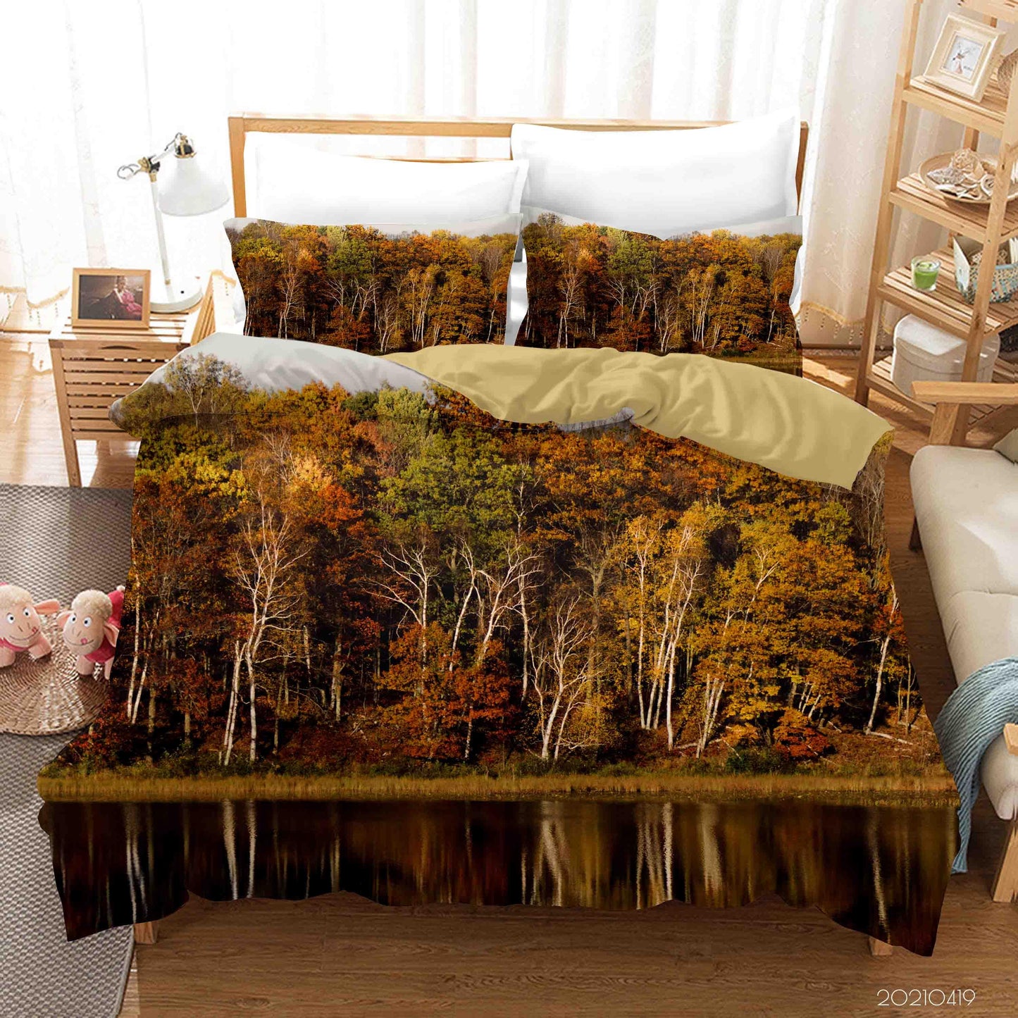 3D Autumn Forest Lake Landscape Quilt Cover Set Bedding Set Duvet Cover Pillowcases 226